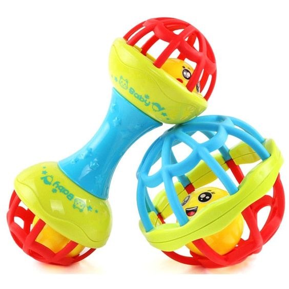 Babynkids - Mainan Bola Kerincingan Bahan Karet Lembut / Mainan Bayi Dan Anak / Bola Putar Rattle Teether Bahan Plastik Lembut Dengan Suara Kerincingan