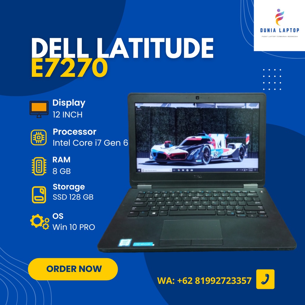 Dell Latitude E7270 Core i7 Gen 6 RAM 8 GB SSD 128 GB Laptop Second Termurah