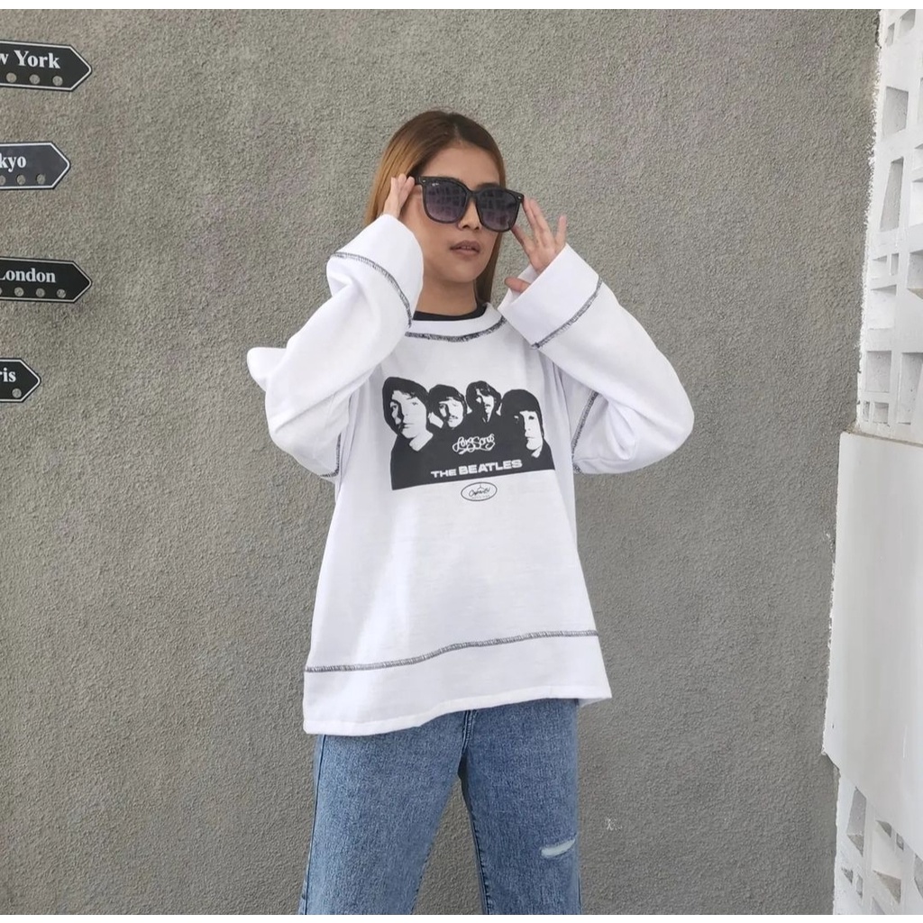 THE BEATLESS Sweater Crewneck Oblong Wanita Blouse Ala Korean Outfit Kekinian Gaya Santai