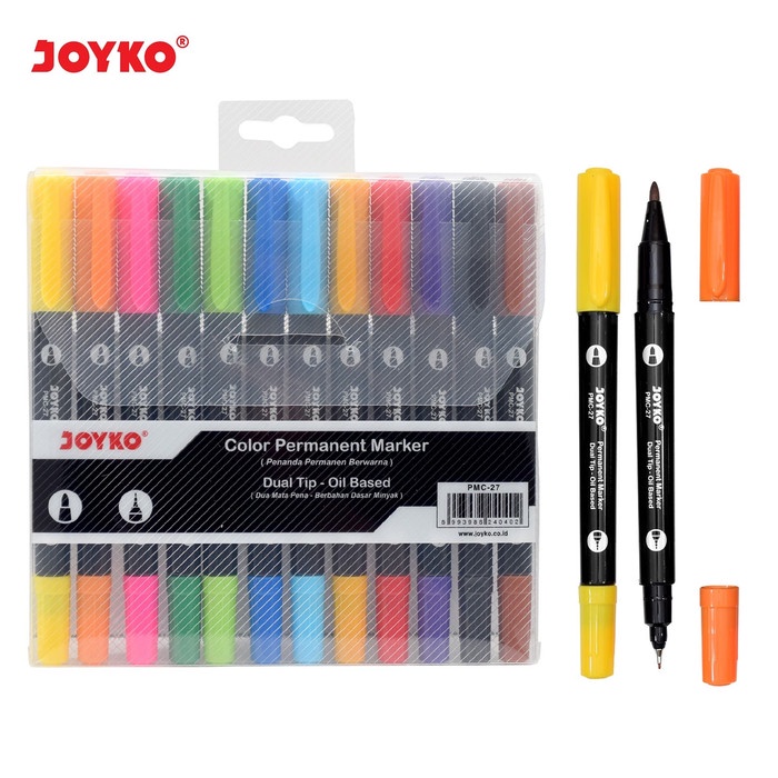 Color Permanent Marker Dual Tip Spidol Permanen 12 Warna Joyko PMC-27