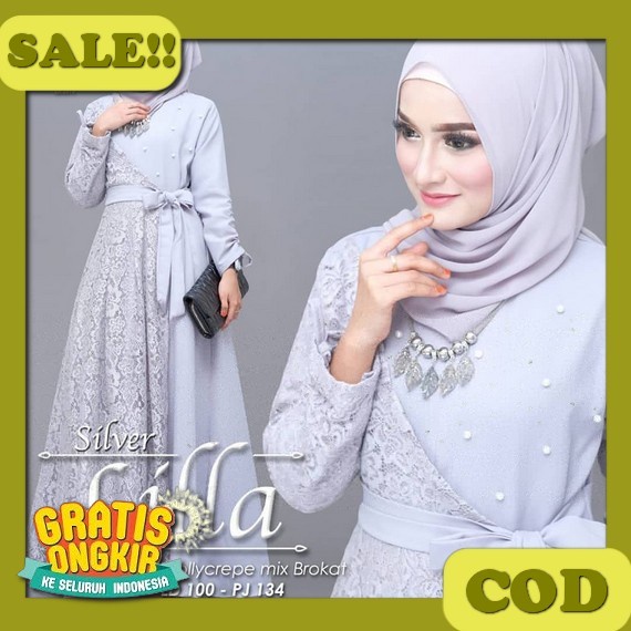 [ Rizkia Dress ] 1 Gamis Bisa 10 Gaya Korean Style Brokat Jumbo Tile Baju Gamis Pesta Mewah Elegan K