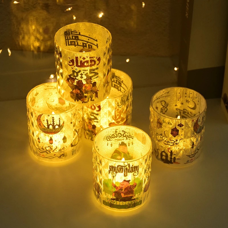 Eid Mubarak LED Candle Night Light Lampu Desktop Ornamen Dekorasi Ramadhan Kareem Perlengkapan Festival Muslim Islami