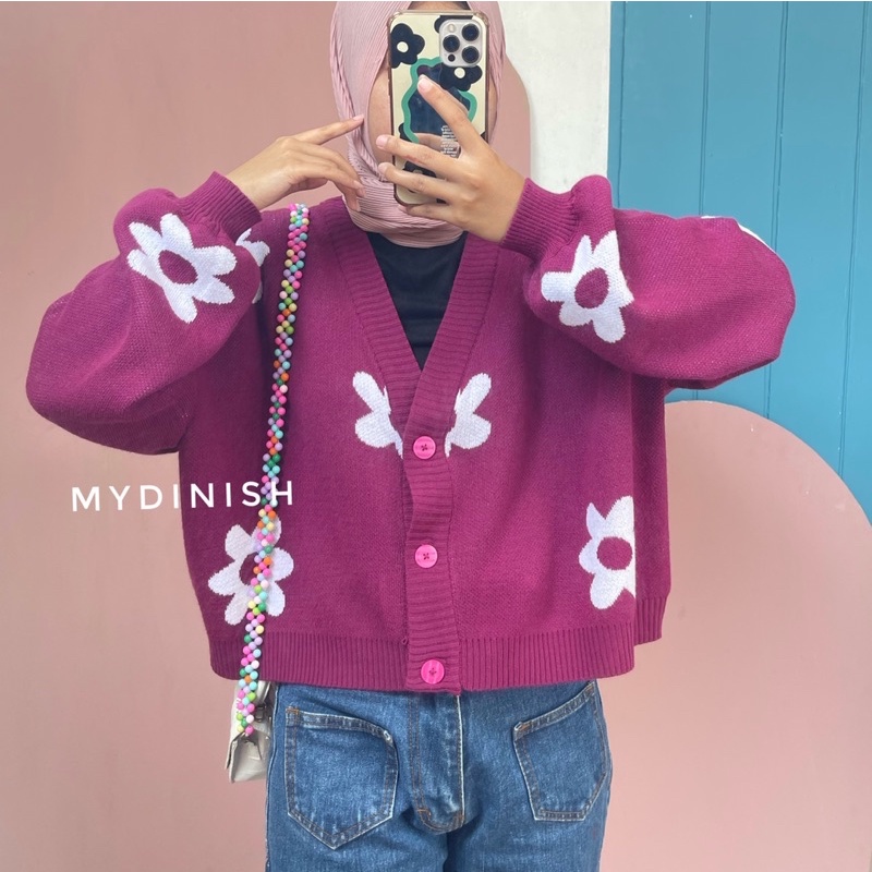 Loly Oversize Cardy - Cardigan Wanita Motif Flower