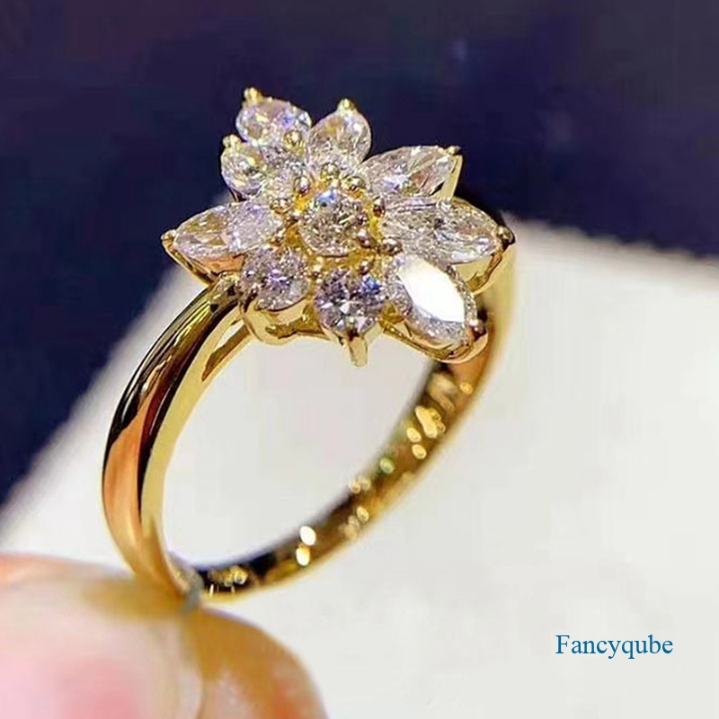 Lucu Fashion Besar Bunga Mawar Cincin Mewah Perempuan Rose Gold Engagement Ring Vintage Pesta Pernikahan Band Rings Untuk Wanita