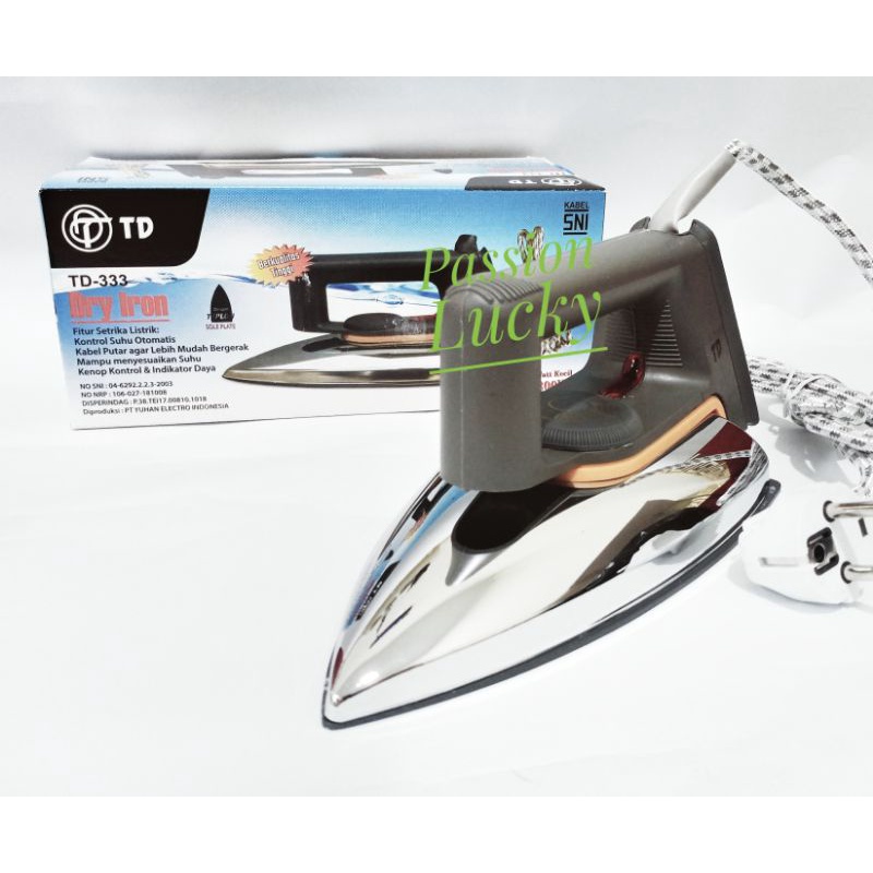 SETRIKA TD 333 DRY IRON/GOSOKKAN PAKAIAN BODY STEINLESS STELL/SETERIKA PAKAIAN