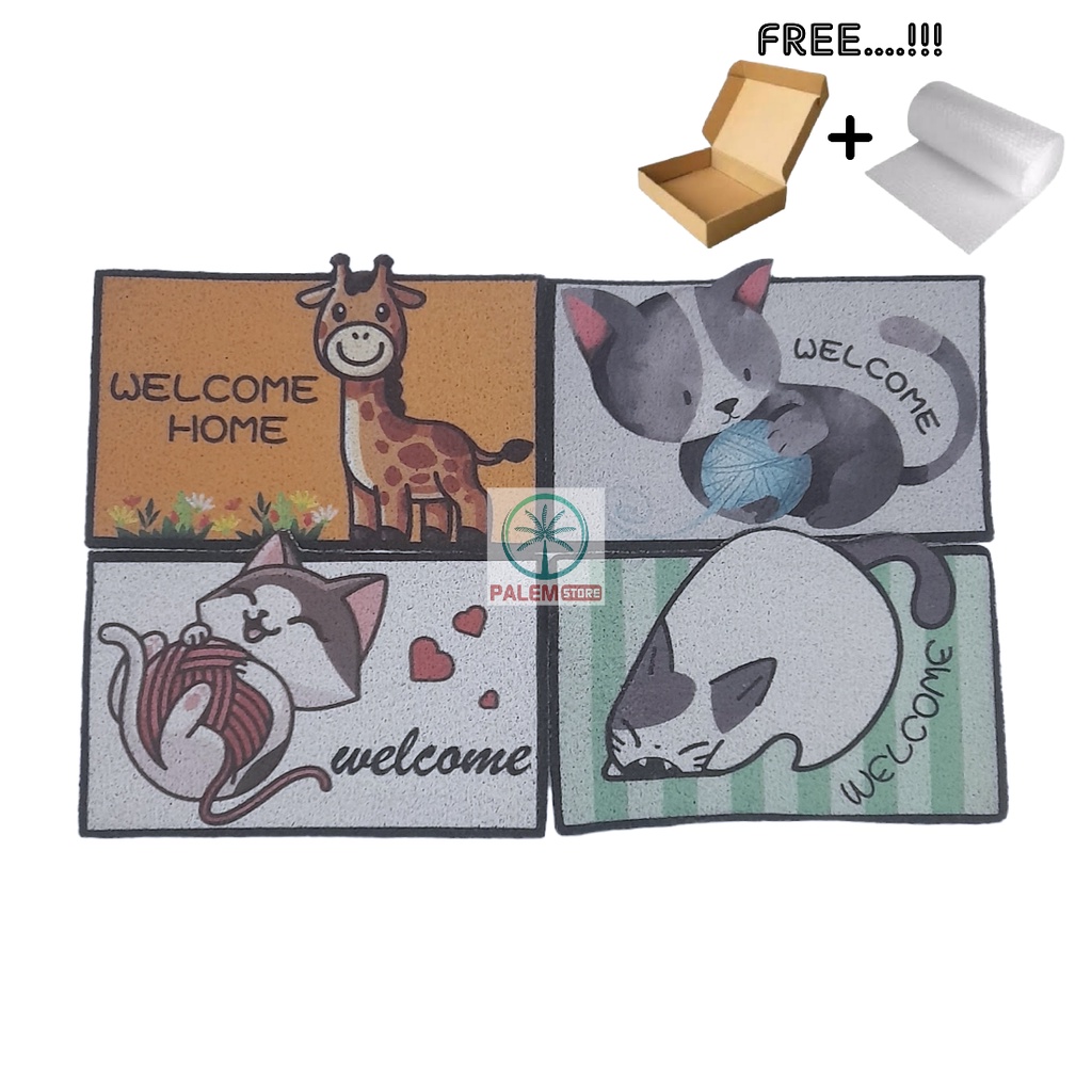 KESET ANIMAL LUCU KESET PCV ANTI SLIP WELCOME UK 40X60 CM KESET PVC ANTI SLIP MOTIF MURAH