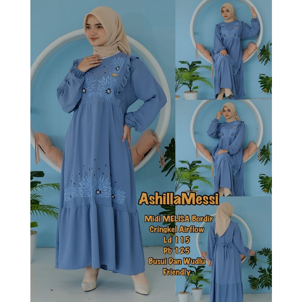 Midi Dress cringkle bordir melisa ashillamessi