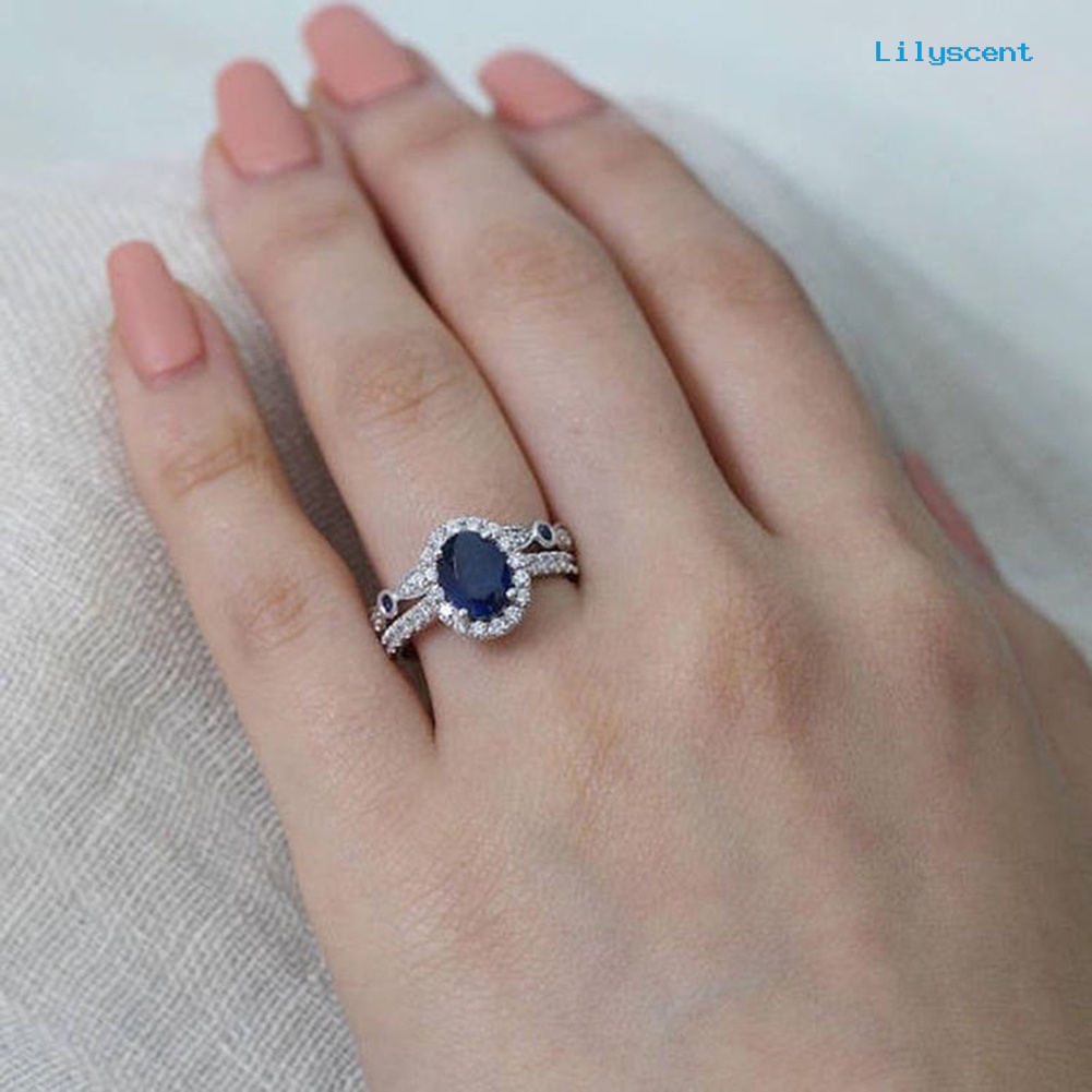 [LS] Wanita Safir Imitasi Berlapis Perak Jari Cincin Pengantin Pernikahan Perhiasan Dekorasi Hadiah