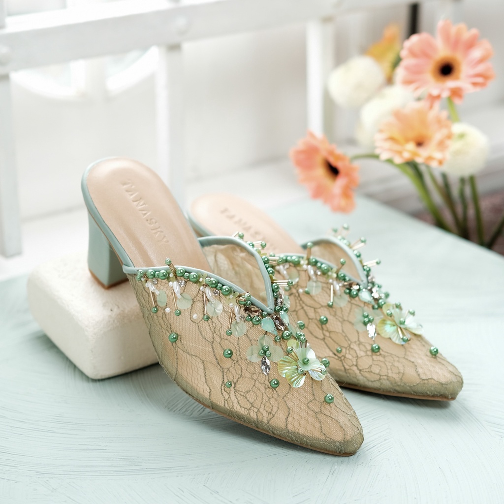 TANASKY - MARLINA SAGE GREEN  - Sepatu Heels Wanita 7cm - Wedding Shoes