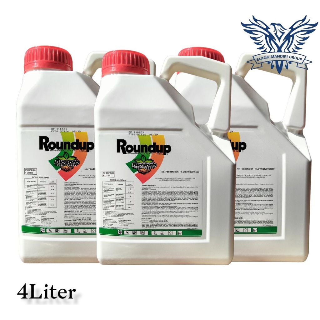 ROUNDUP 486SL 4 Liter Herbisida Obat Pembasmi Rumput Liar &amp; Gulma Bahan Aktif Isopropilamina glifosat 486 g/l Basmilang Smart Gen up V ren up Prima lima