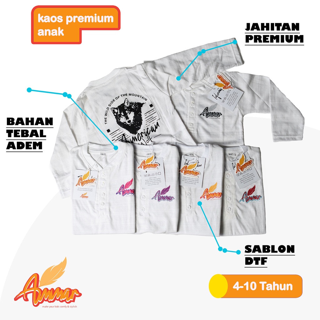 KAOS PANJANG PREMIUM KANCING ANAK/ KAOS LENGAN PANJANG PREMIUM 2-10 TAHUN