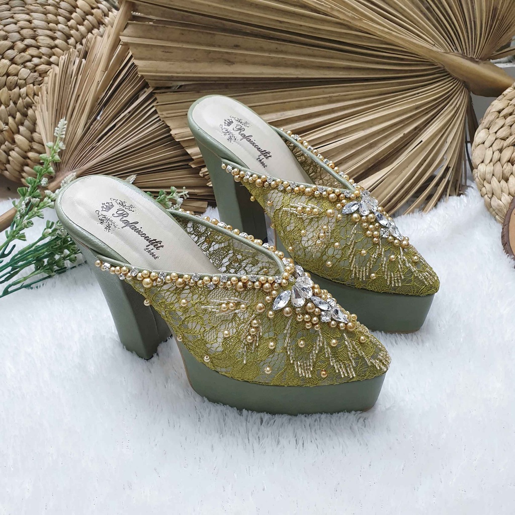 Sepatu wedding pesta cantik alena hiaju olive 12cm tahu