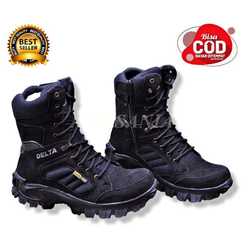 SEPATU BOOTS DELTA TINGGI HITAM TERBARU UJUNG BESI DINAS LAPANG