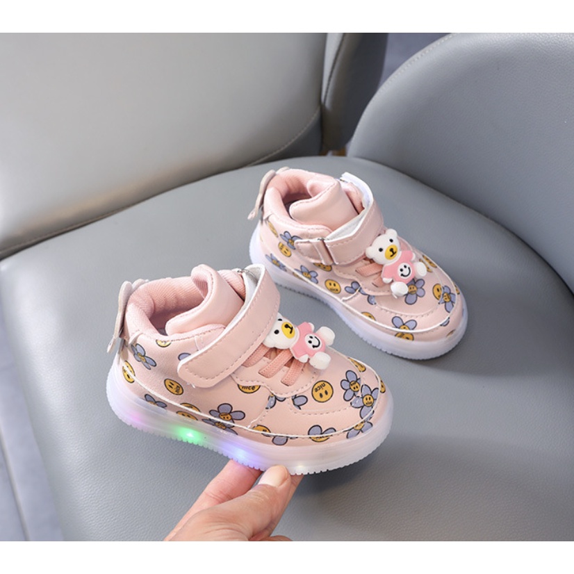 babyfit BEAR DOLL sepatu sneakers anak perempuan lampu led kids shoes import gs-0515r