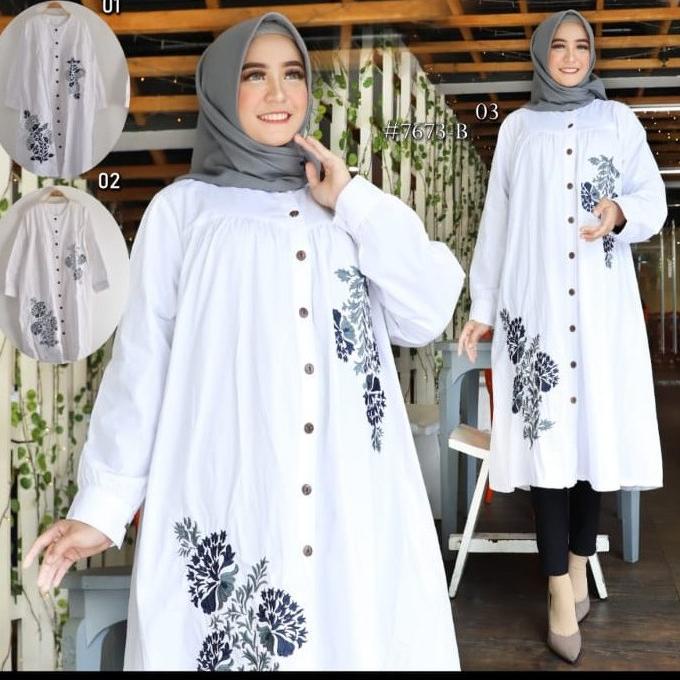SAT.22Ja23c ‣ Long Tunik Putih Jumbo Ld 130 Cm Model Bordir Kekinian