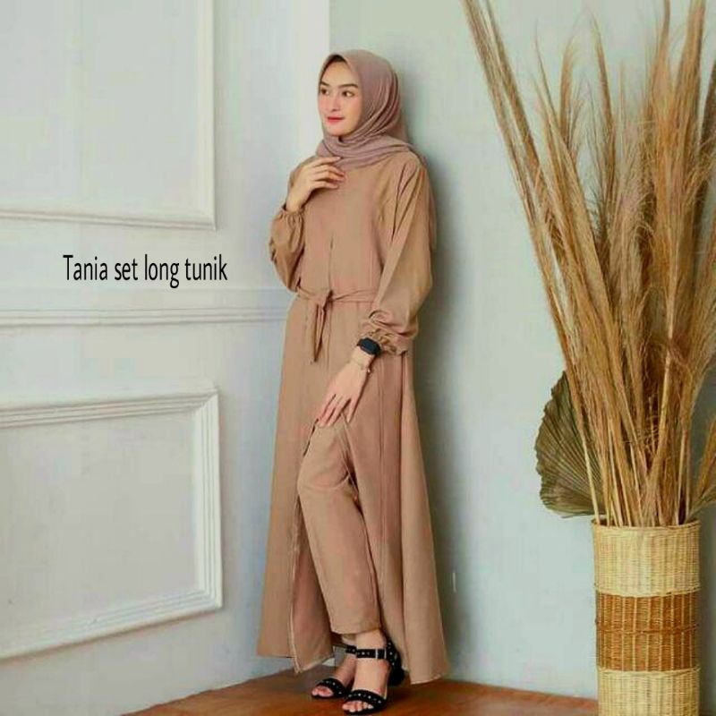 TANIA SET LONG TUNIK BAJU JUMBO BAHAN CRINCLE WANITA BEST SELLER