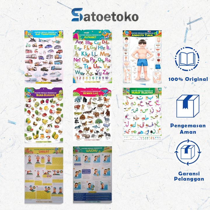 POSTER PERAGA PENDIDIKAN / ALAT TRANSPORTASI / ALPHABET / ANGGOTA TUBUH /  BUAH-BUAHAN / HEWAN LIAR 