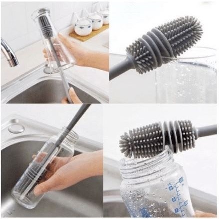Sikat Botol Gelas Silikon / Sikat Pembersih Bottle Brush Gagang Panjang Bahan Silikon