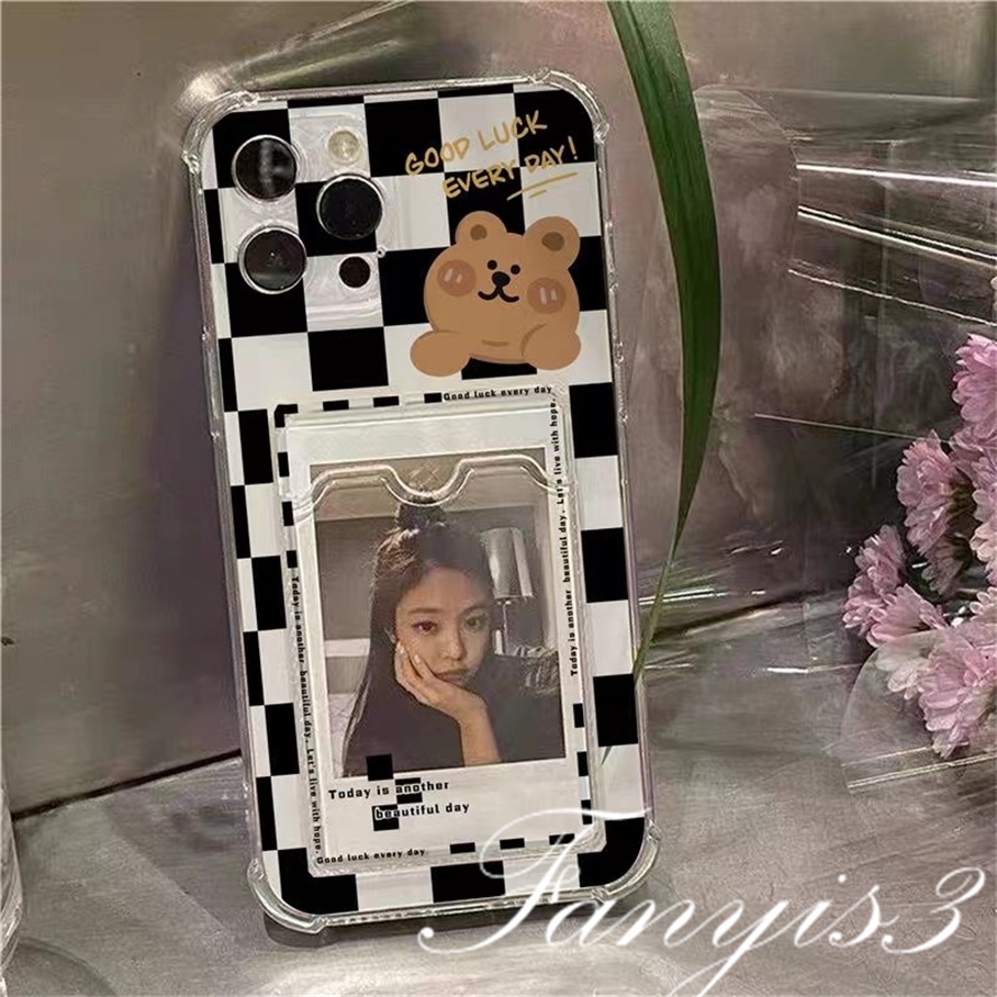 Compatible For IPhone 14 13 12 11 Pro Max X XR Xs Max 8 7 Plus SE 2020 Kompatibel Untuk Hitam Putih Gum Card Holder Phone Case Clear TPU Soft Cover Pelindung