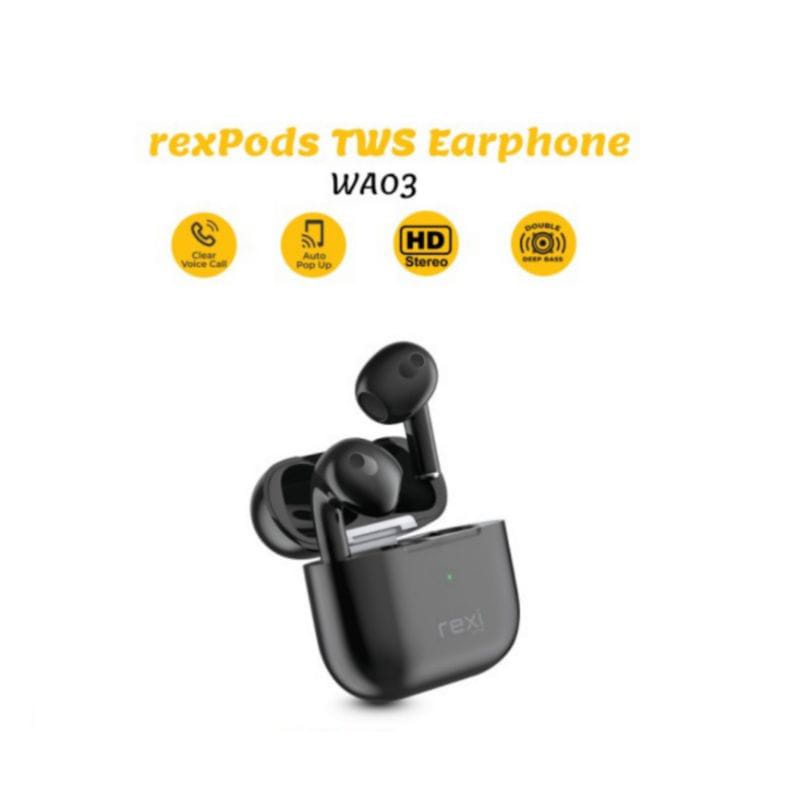 REXIiPods WA03 pro Headset Bluetooth TWS True Wireless Stereo Earphone Double Deep Bass, 3D Surround REXI