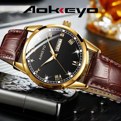 AOKEYO R61 Jam Tangan Pria Asli Tahan Air Kulit Jam Tangan Pria Kasual