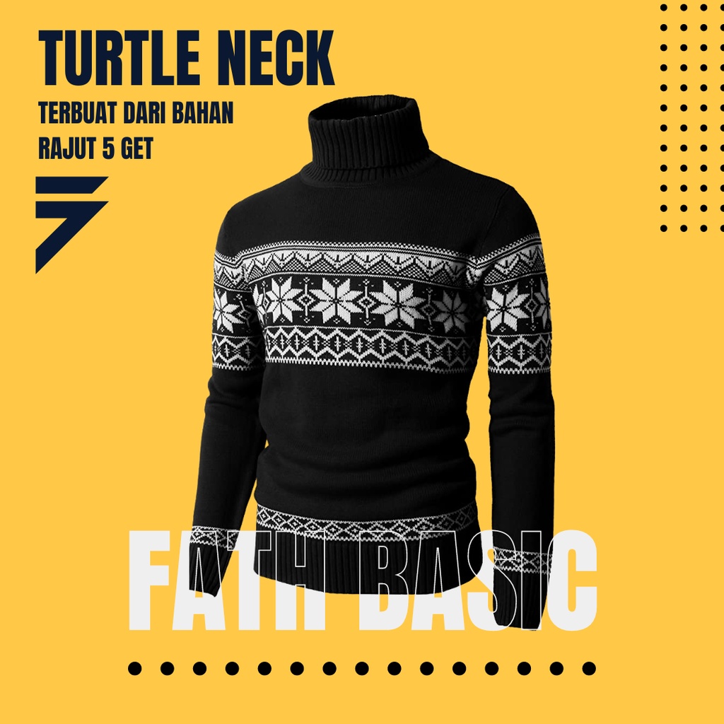 Turtle Neck Pria Winter Turtleneck Kerah Panjang Long Neck Motif Batik Tangan Panjang Bahan Rajut