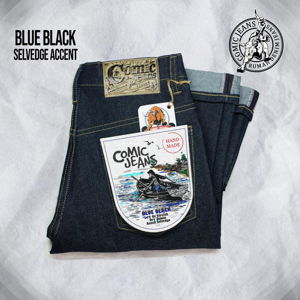 Sale Comic Jeans - Blue Black 14 Oz Selvedge Accent - Stretch - Celana Jeans Pria Dan Wanita
