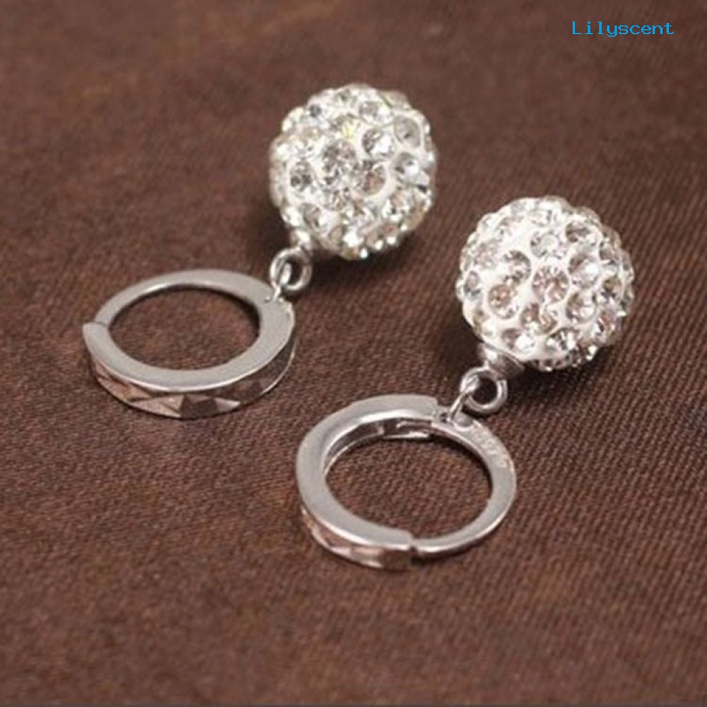 [LS] Anting Berlian Imitasi Hias Indah Logam Bulat Bola Menjuntai Huggie Earrings Untuk Pesta