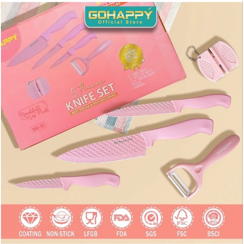 GOHAPPY Knife Set / Pisau pemotong Set 5 pcs - Go Happy Pink GHX65