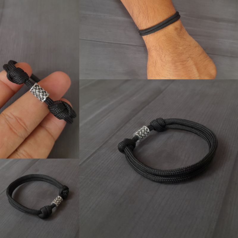 Gelang Tangan Premium Net Series Paracord 4mm 550Lbs Kasual Simpel Pria Wanita Unisex Manik Stainless Steel Anti Karat