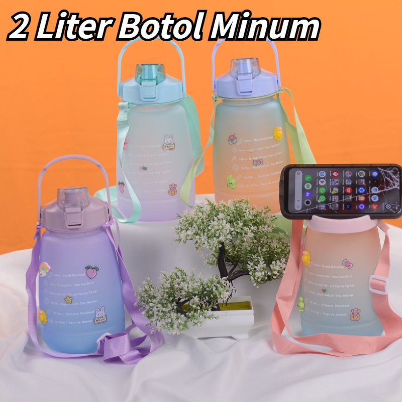 【COD】2 Liter Botol Minum/Botol Motivasi Viral Botol 2000ml/Belly Botol Viral/Botol Gemoy 2 Liter/Free Stiker 2D&amp;3D