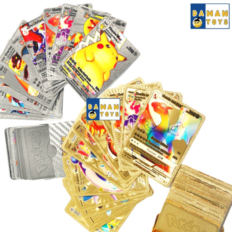 Kartu Pokemon 10pcs Bahan Metal Emas Silver Bahasa Inggris