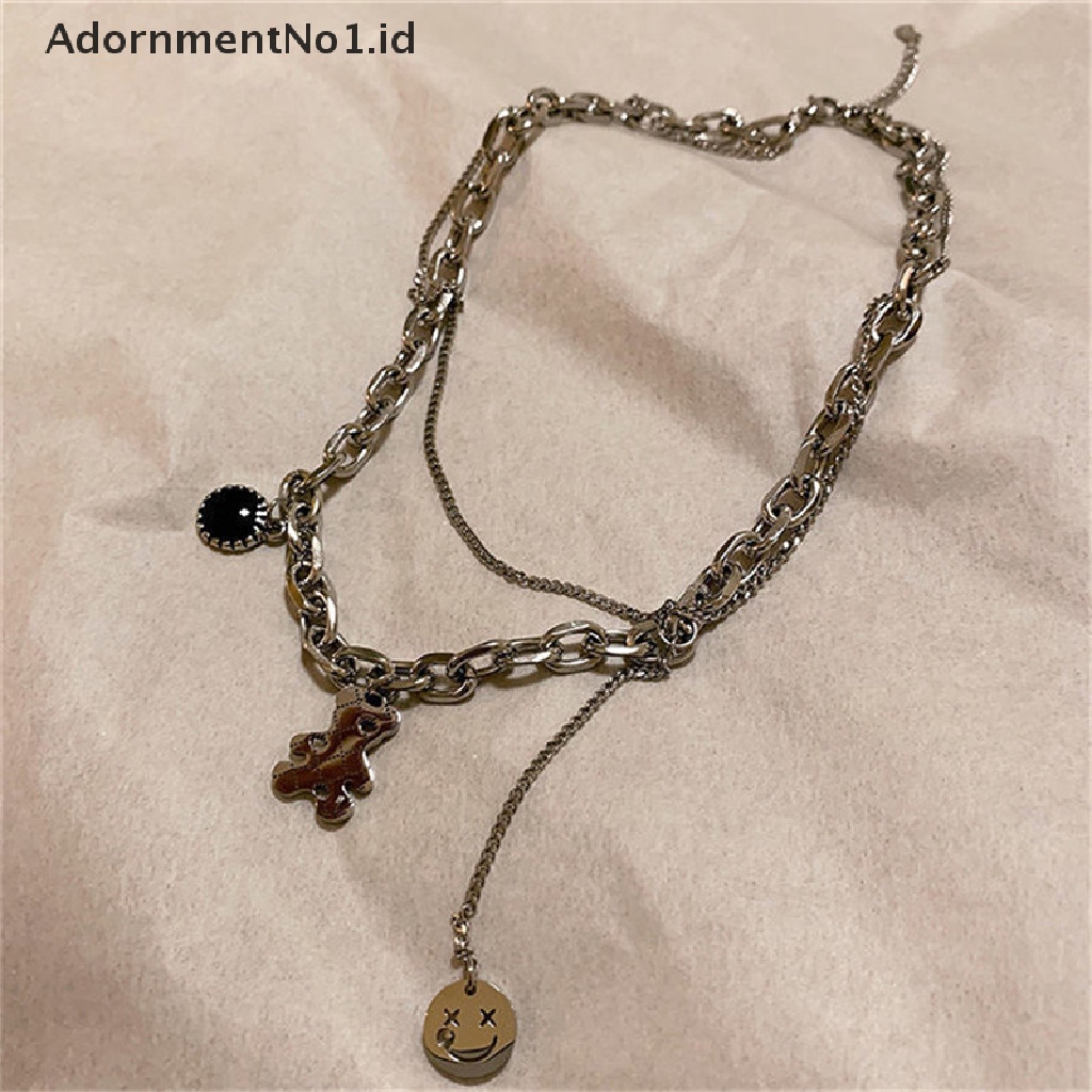 [AdornmentNo1] Vintage Bear Smiley Face Pendant Choker Kalung Untuk Pria Wanita Hip Hop Punk Kuba Rantai Perhiasan Panjang [ID]