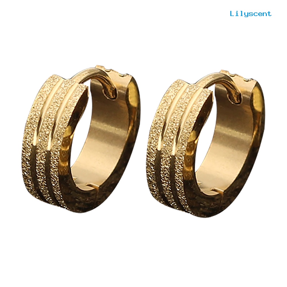 [LS] Fashion Unisex Stainless Steel Frosted Flat Lingkaran Huggie Earrings Perhiasan Pesta