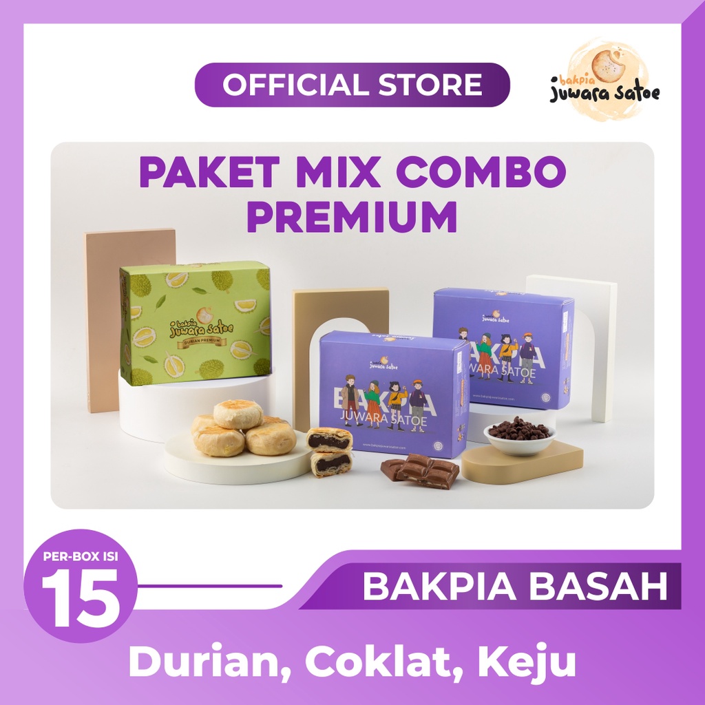 BAKPIA JUWARA SATOE [ 3 Box ] Paket Mix Combo Bakpia Basah (Durian, Coklat, Keju) - Oleh Oleh Khas Jogja