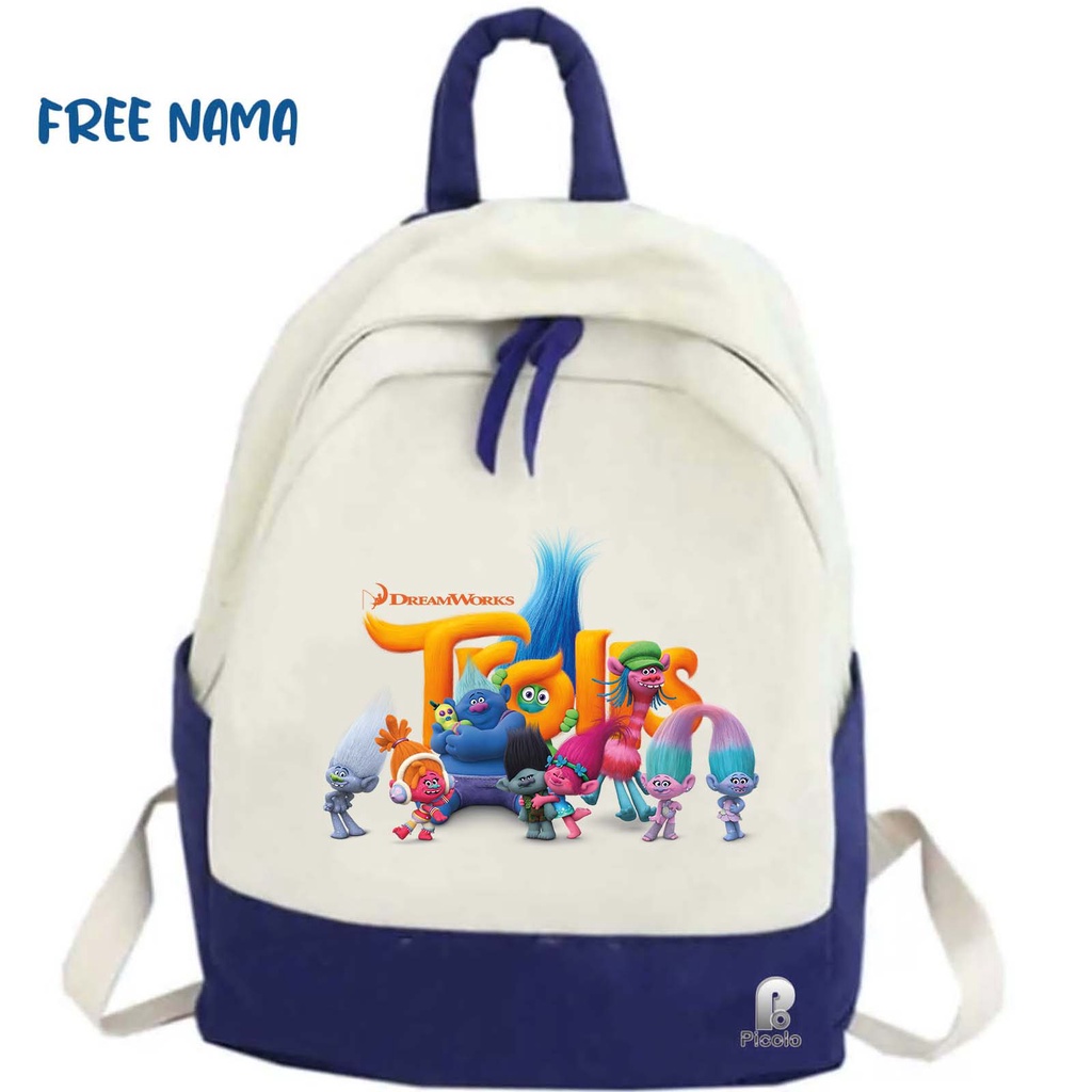 TAS RANSEL BACKPACK ANAK SEKOLAH MOTIF TROLLS UNISEX (FREE NAMA)