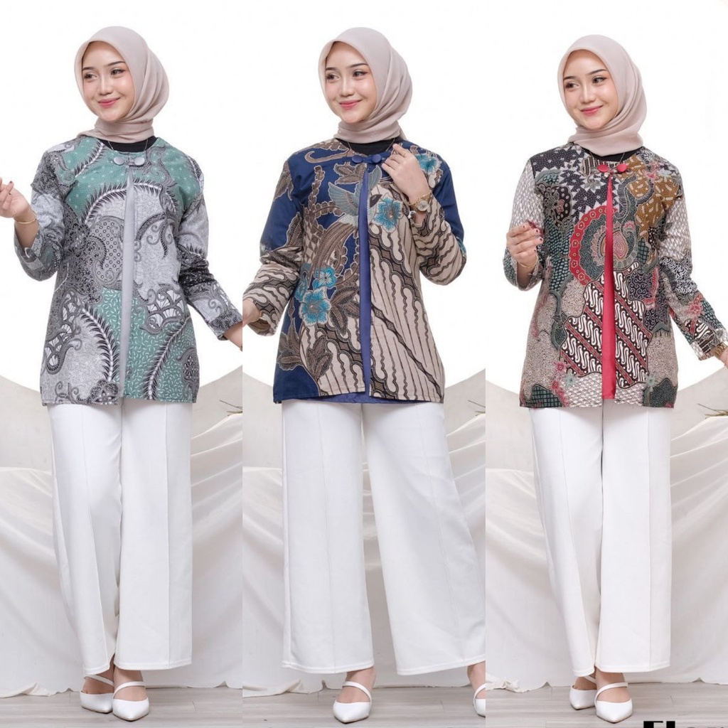 Baju Batik Wanita Modern Atasan Blouse Batik Kerja Kantor Wanita Seragam Batik M L XL XXL