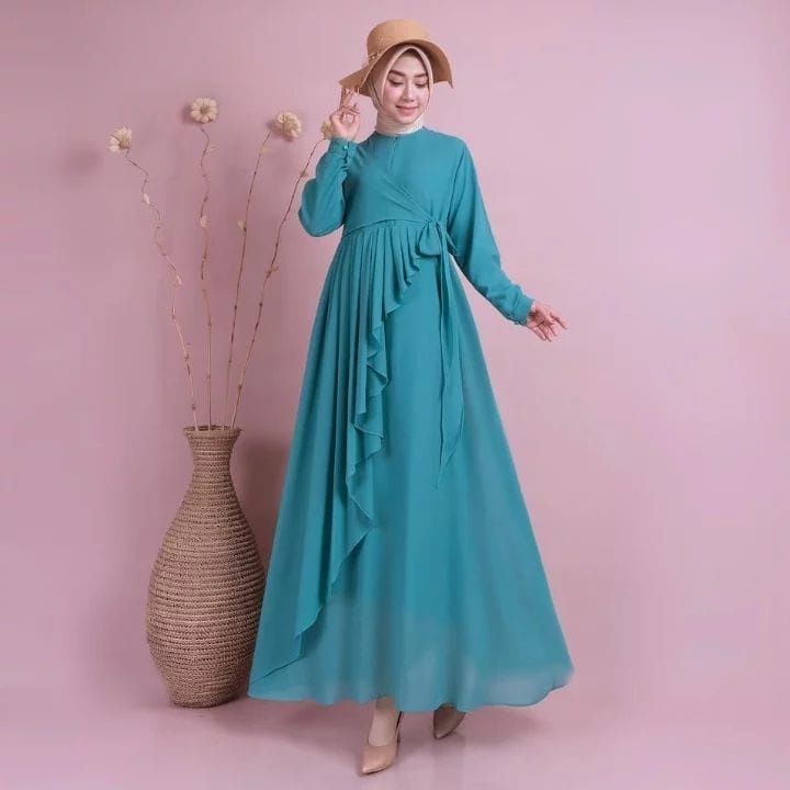 Aprilia Dress Baju Kondangan Wanita Kekinian Gamis Putih Ceruty Babydoll Busana Muslim Wanita Terbaru Gamis Pesta Mewah Elegan