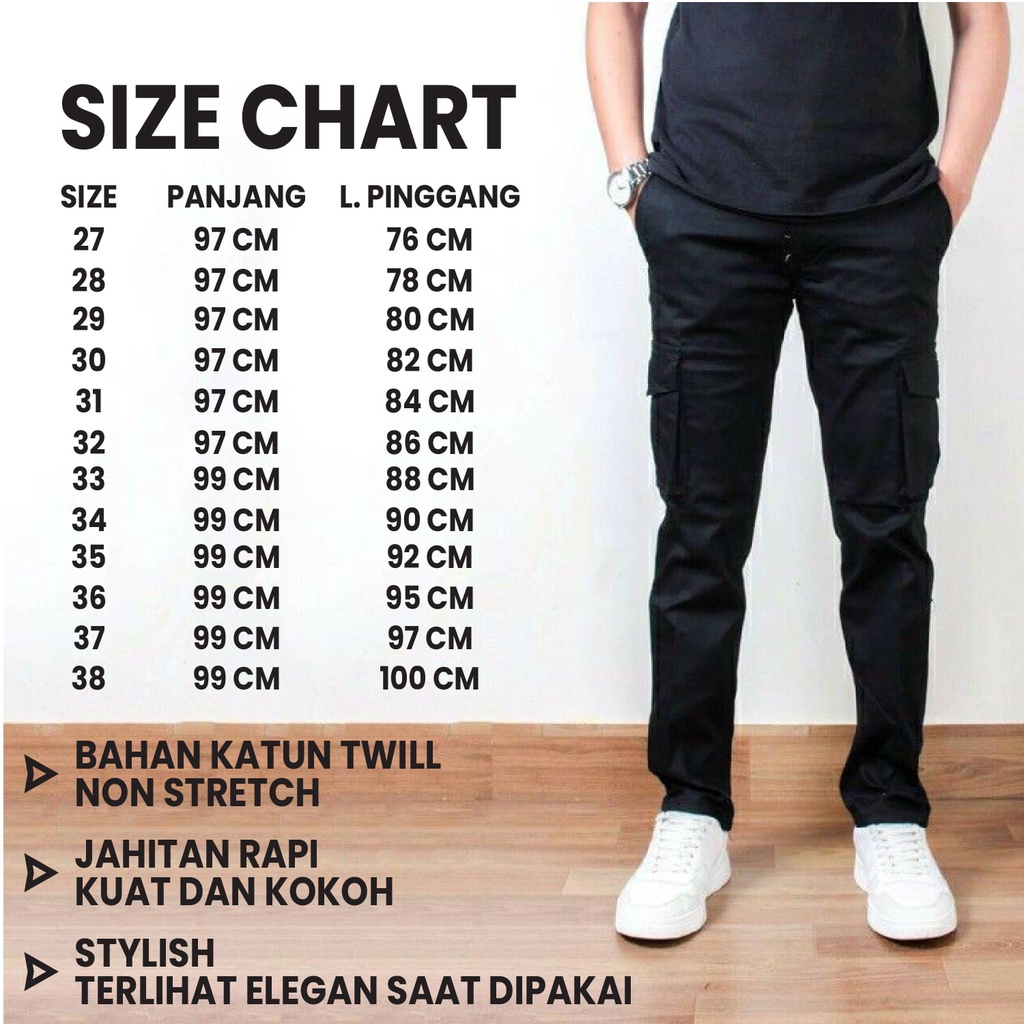 CELANA PANJANG CARGO BAHAN KATUN NON STRECTH CELANA PANJANG KIMPUL DEWASA SIZE 27-38 - Kun Collection