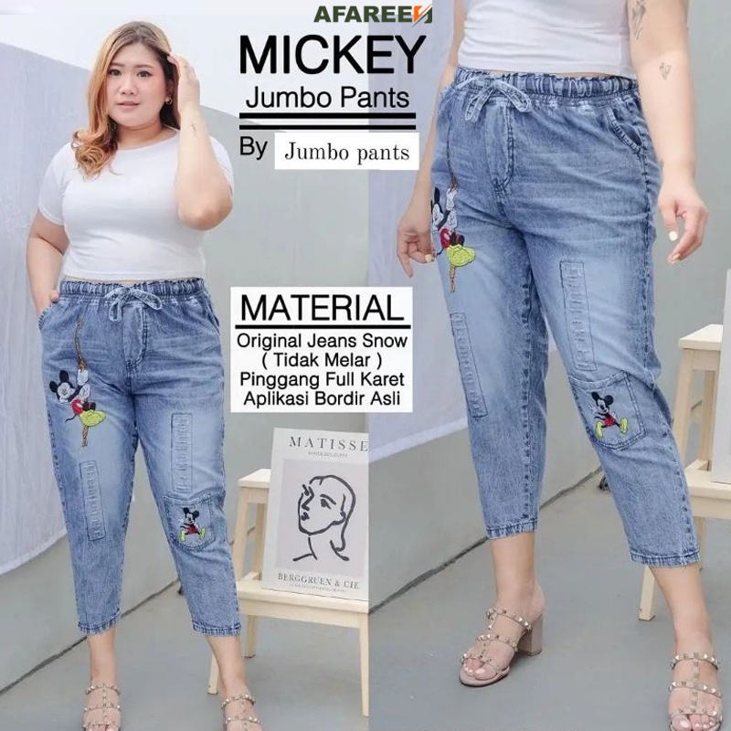 AFAREEN - Baggy Jeans Jumbo Bordil Micky Boyfriend Jeans Pinggang Karet Kolor BB 60-90 Kg