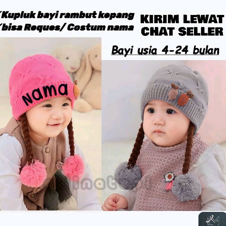 Kupluk Bayi Rambut kepang Model Nanas Free Costum Nama