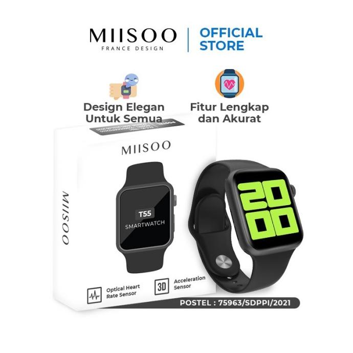MIISOO SMARTWATCH T55 Jam tangan T500 strap Wanita Pria Izin Postel