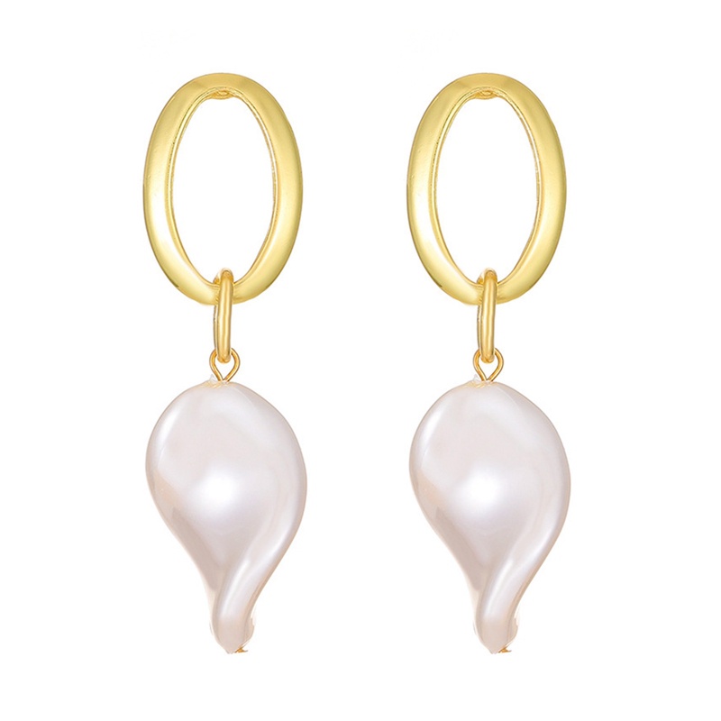 Lingkaran Anting Vintage Baru Imitasi Tinggi Baroque Pearl Earrings Emas Lingkaran Earclip Wanita Perhiasan