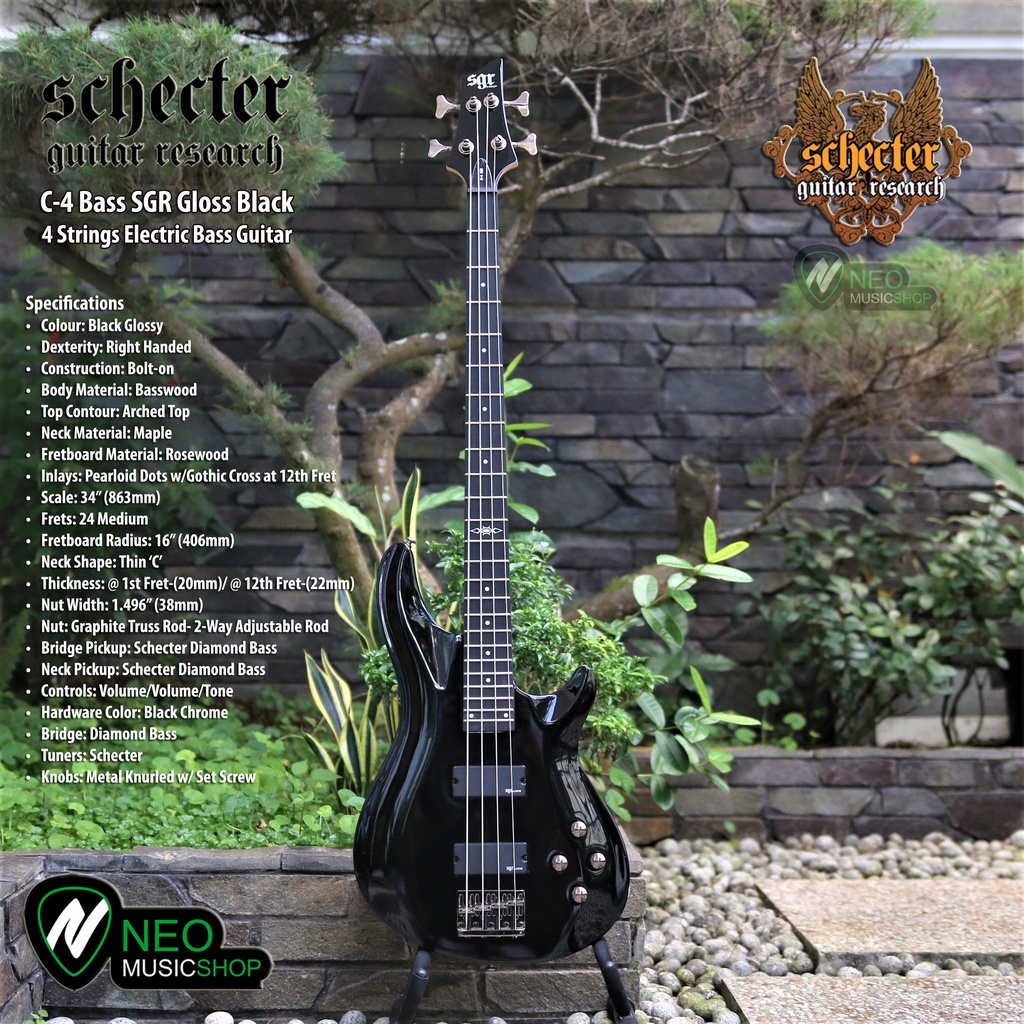 Schecter C-4 Bass SGR Black 4 Strings Electric Bass Guitar Original