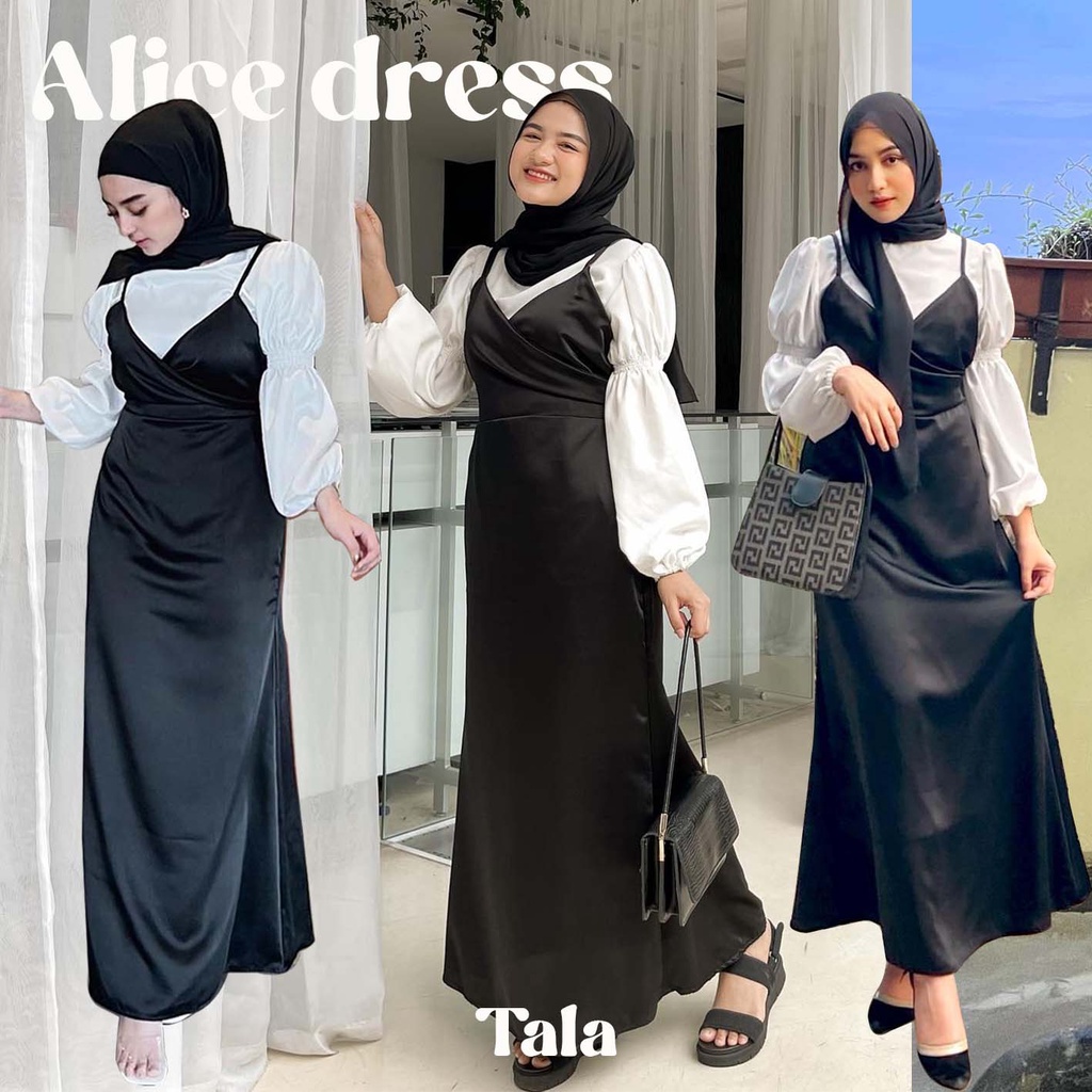 TERBARU ALICE DRESS - OVERALL SATIN BAJU MUSLIM SETELAN JUMPSUIT GAMIS KONDANGAN SATIN DRESS MAXMARA
