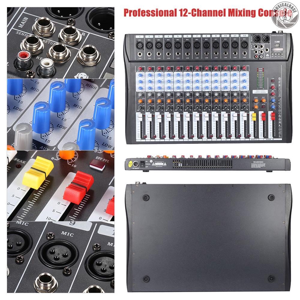 [Tersedia] 120s-usb 12channel Mic Line Audio Mixer Pencampuran Konsol Wireless BT Koneksi USB XLR Input 3-band EQ 48V Phantom Power Dengan Adaptor Daya