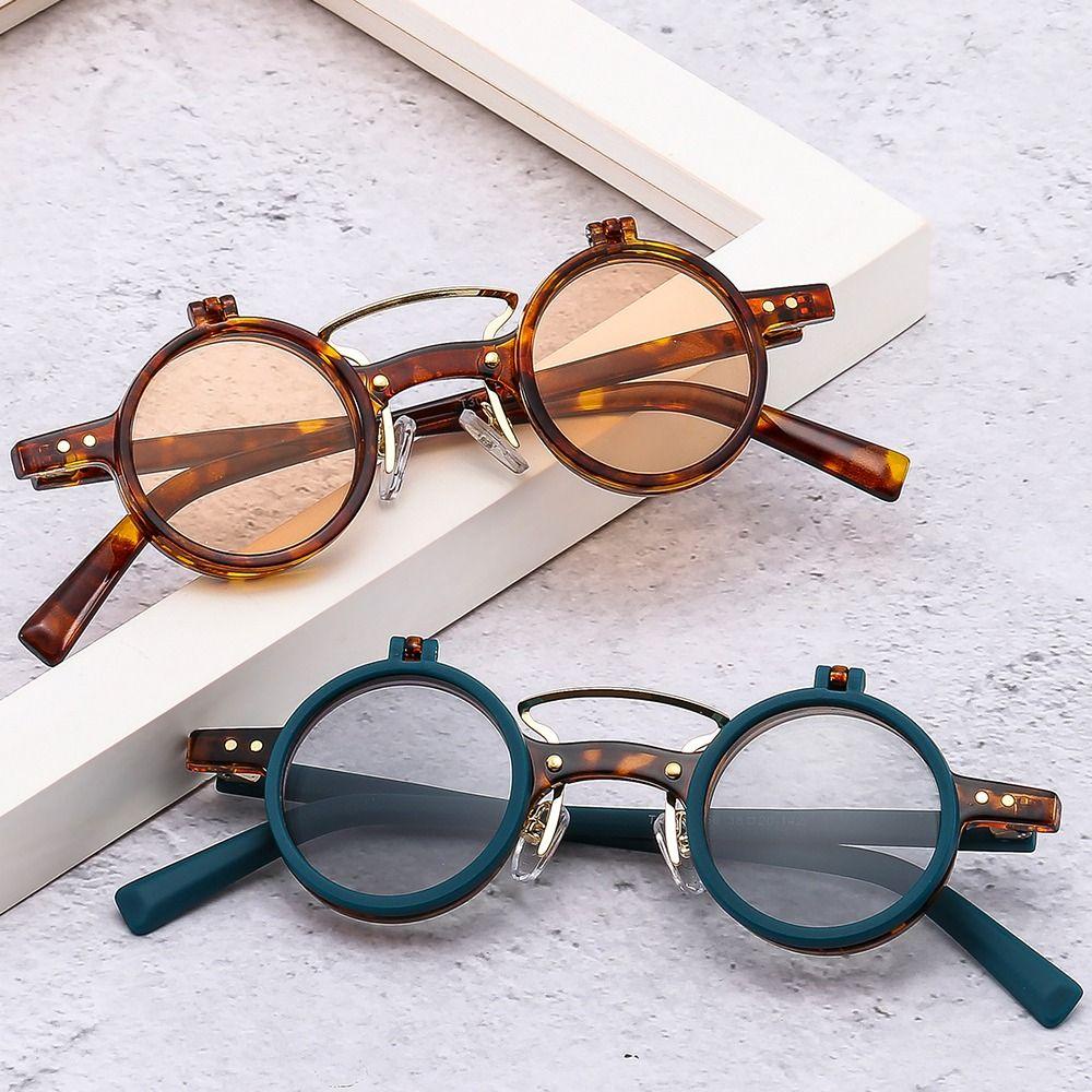R-flower Steampunk Flip-Up Sunglasses UV400 Kacamata Vintage Retro Paku Keling Punk Eyeglasses