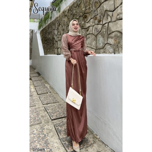 Sequina Gamis Satin Pesta Bridemaids Kondangan