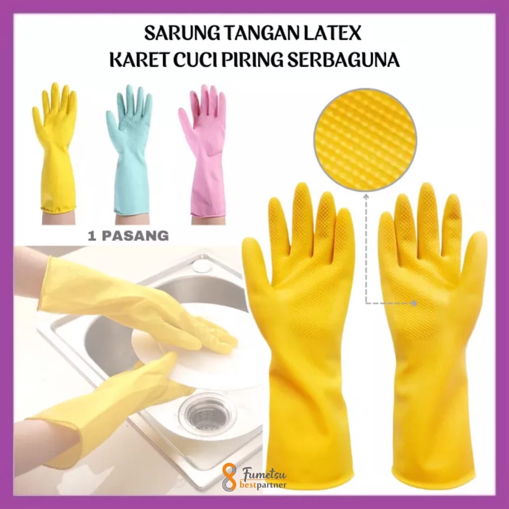 Sarung Tangan Latex-- Sarung Tangan Cuci Piring Silikon 1 Pasang -- Sarung Tangan Karet Serbaguna 1 Pasang