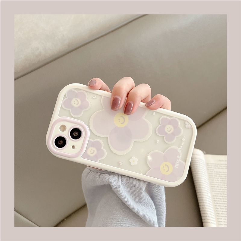 IPHONE Casing Ponsel Desain Transparan Bunga Smiley Face Kompatibel Dengan Iphone12 13 14 11 Pro Max X Xs Max Xr Taazs